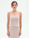 Top Studio beige a cuore con impunture
