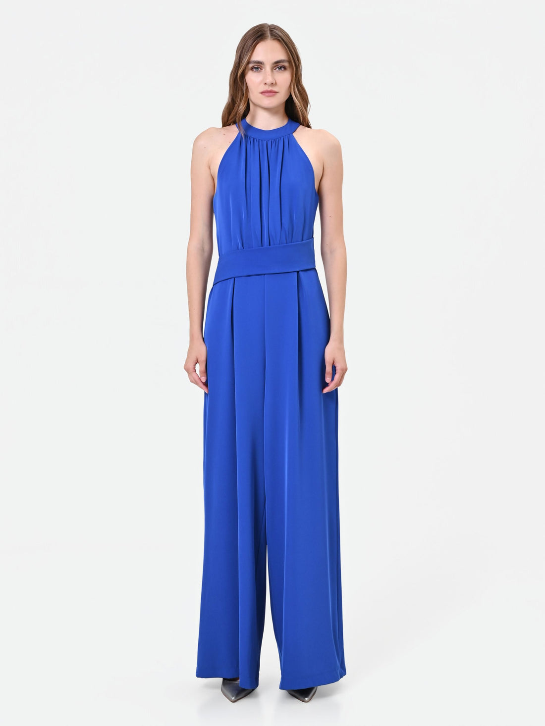 Tuta blu cina con scollo all'americana