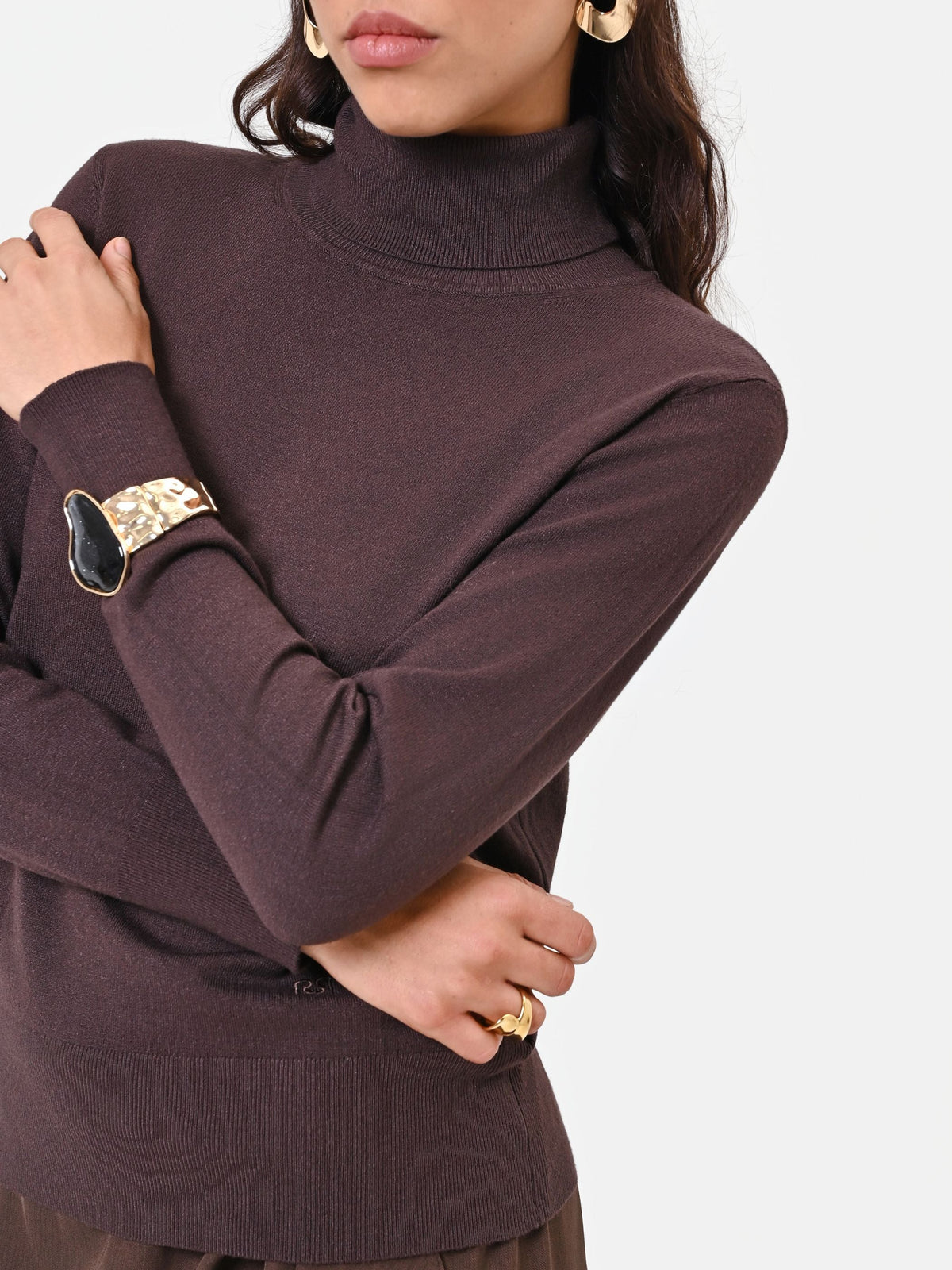 Maglia a dolcevita in viscosa marrone moro