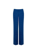 Pantalone gessato gamba ampia blu brillante a vita bassa