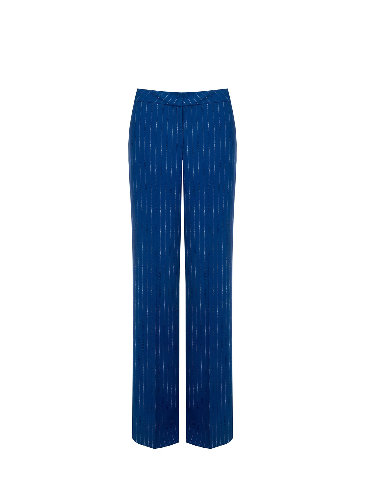 Pantalone gessato gamba ampia blu brillante a vita bassa