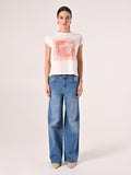 T-Shirt in Cotone con stampa Rosa & Strass
