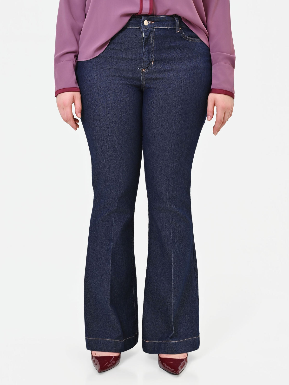 Jeans Curvy  flare blu a vita alta