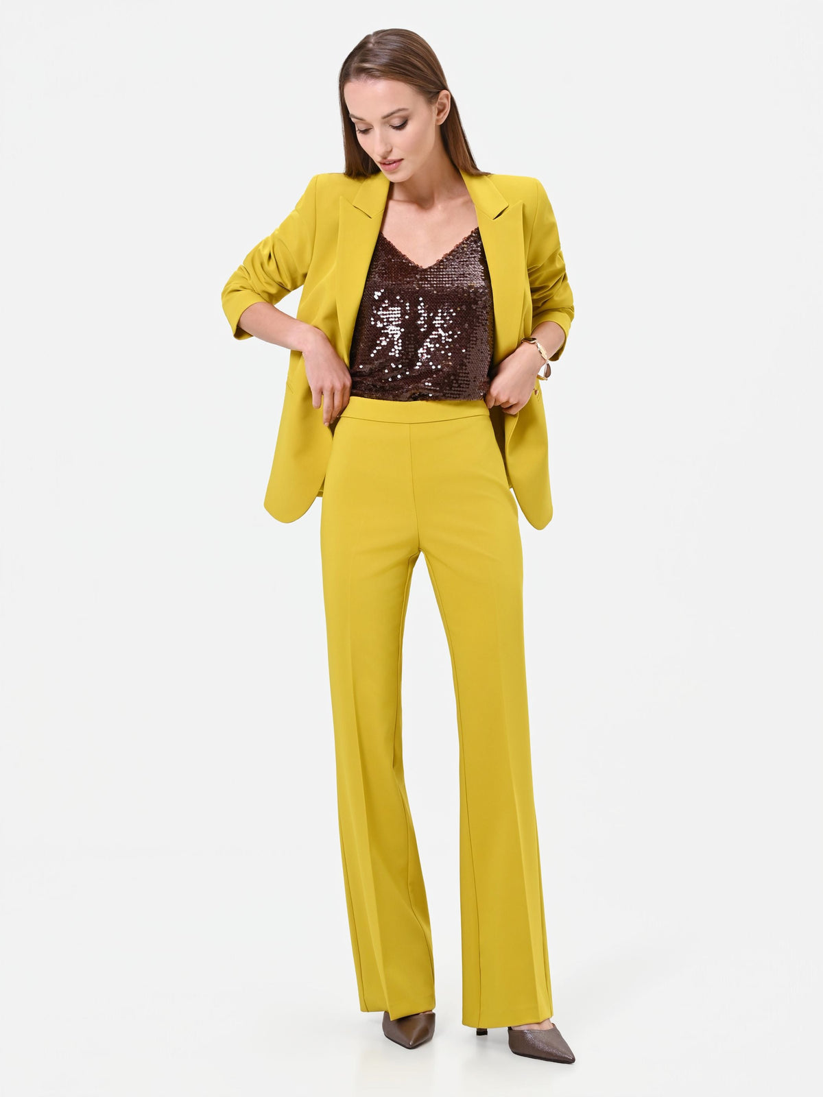 Pantalone a vita alta verde olio