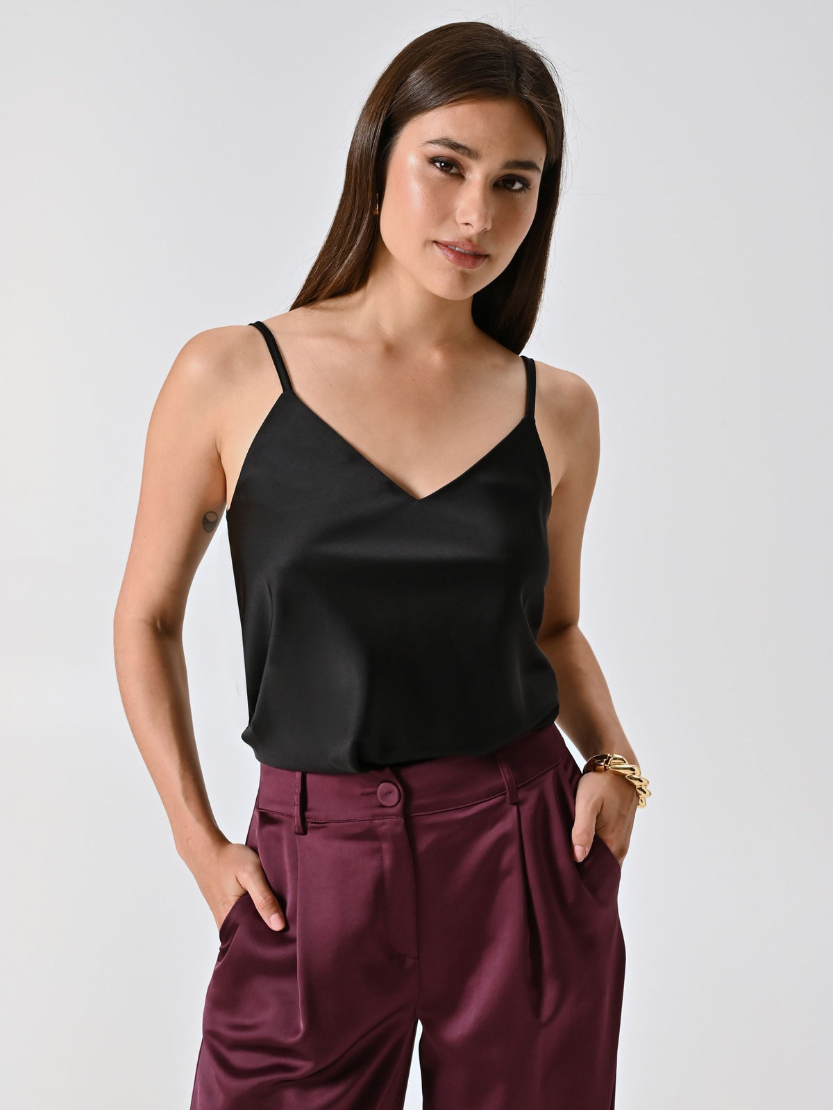 Top Nero Spalline Sottili