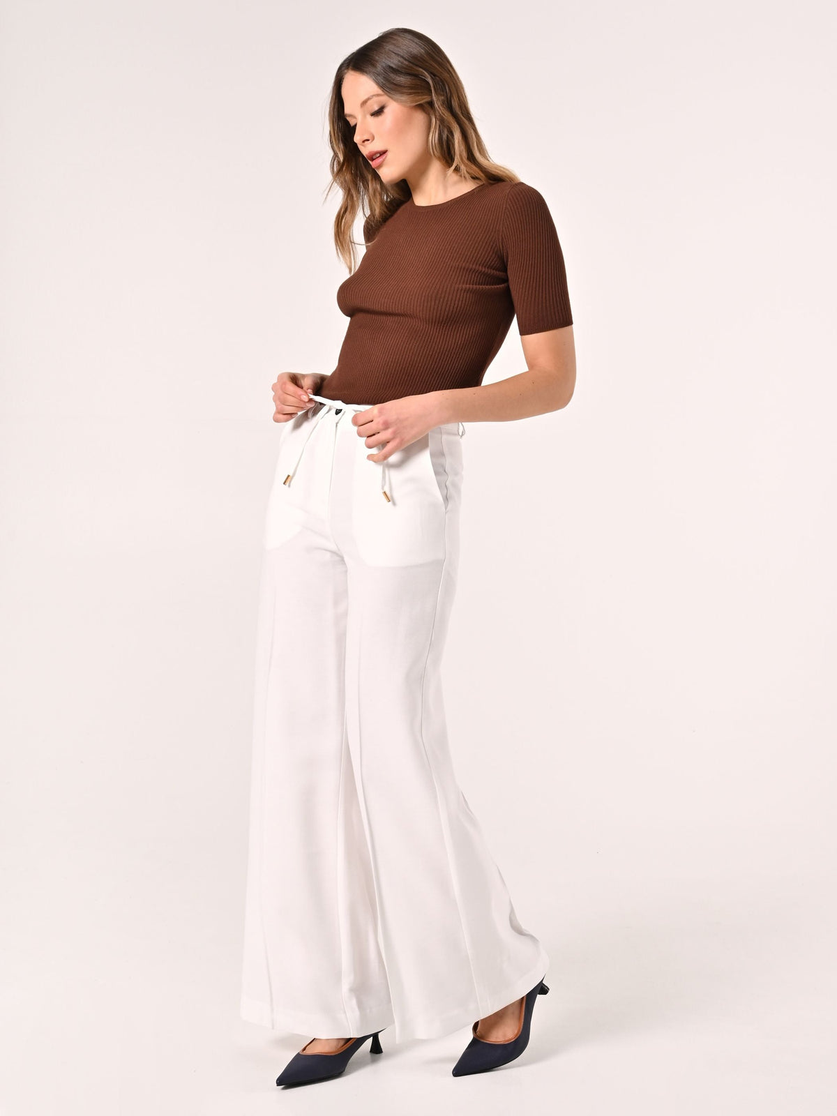 Pantaloni Ampi Bianchi in Viscosa
