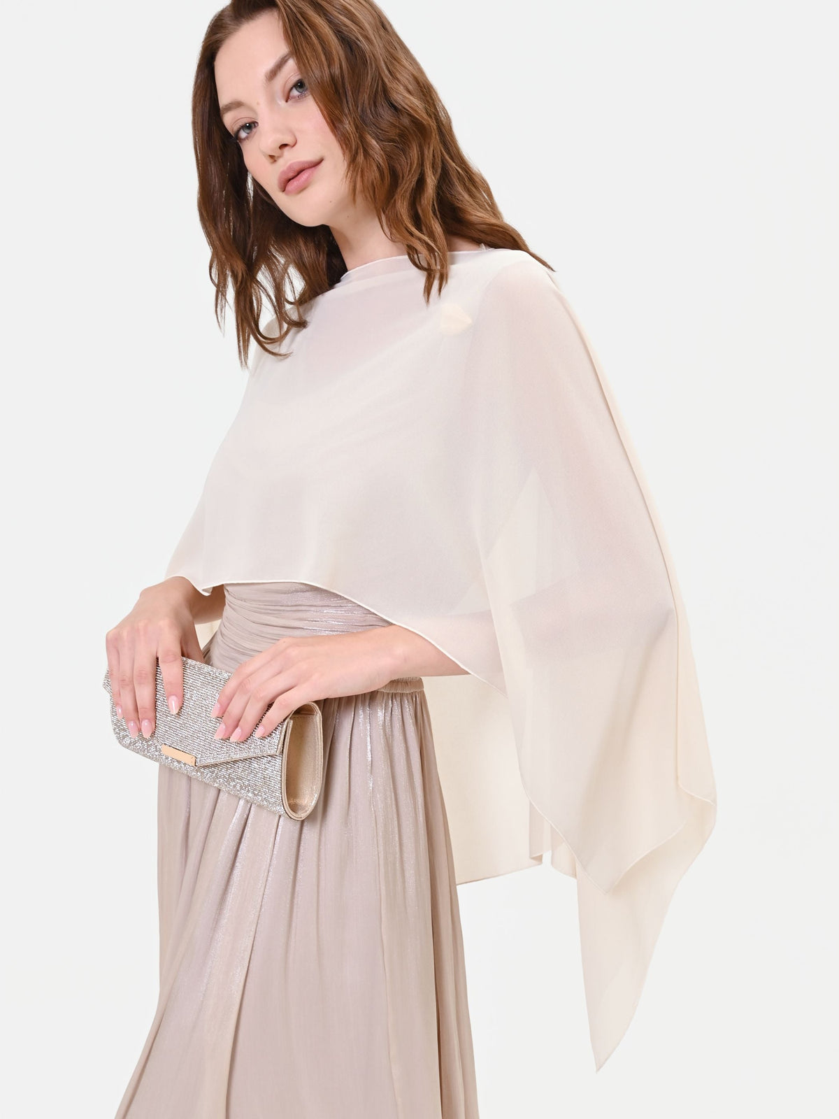 Cappa foulard in georgette beige chiaro