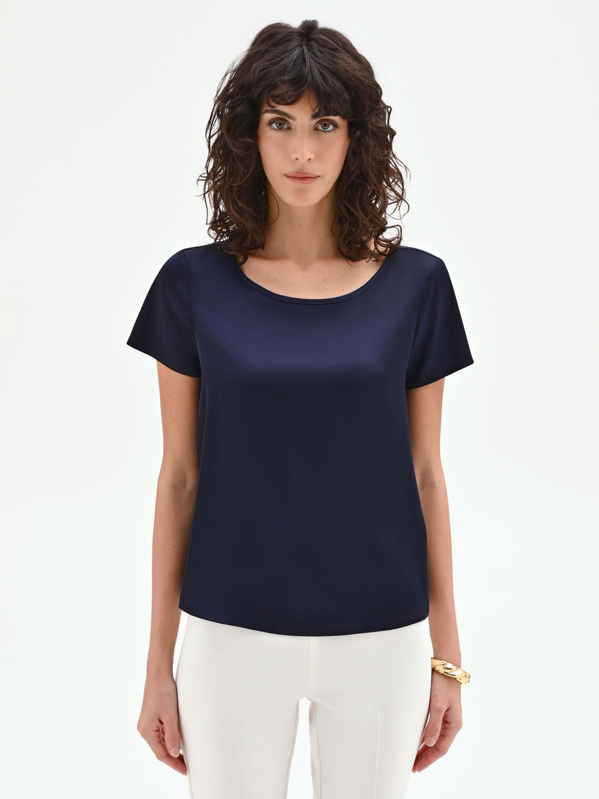 Blusa in raso blu