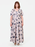 Abito Curvy  lungo a fiori blu navy in raso