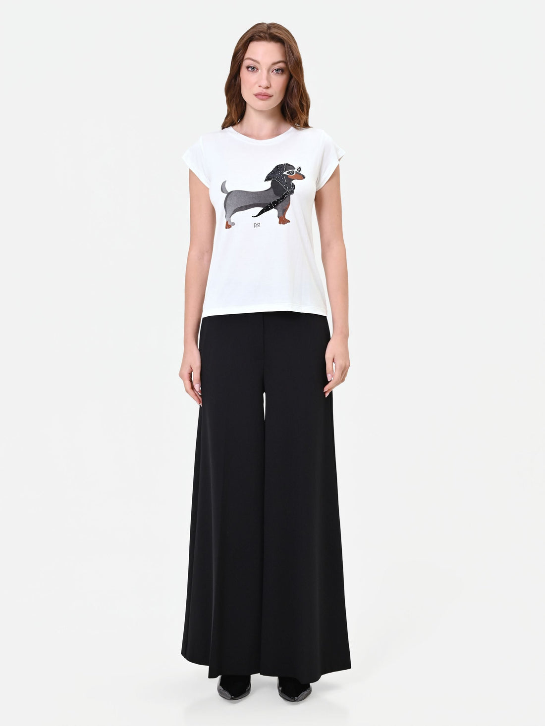 T-shirt panna con stampa bassotto