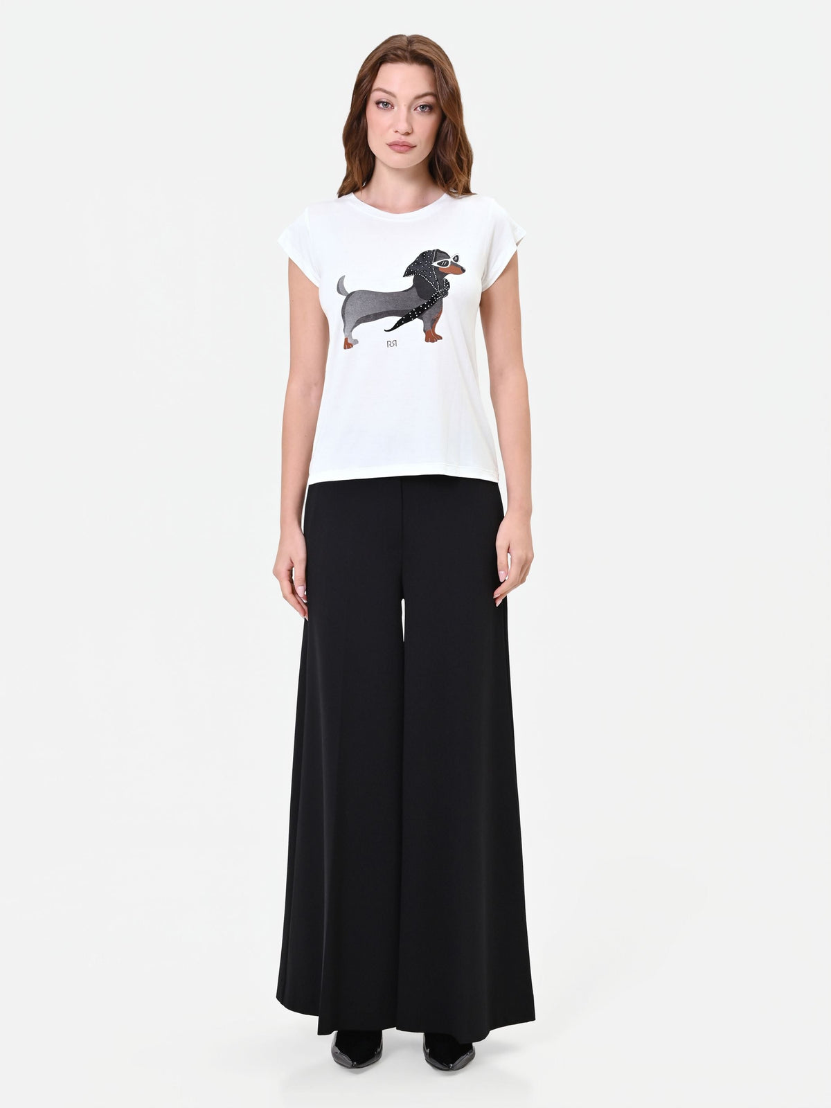 T-shirt panna con stampa bassotto