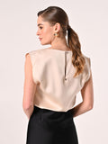 Top smanicato in Raso Beige