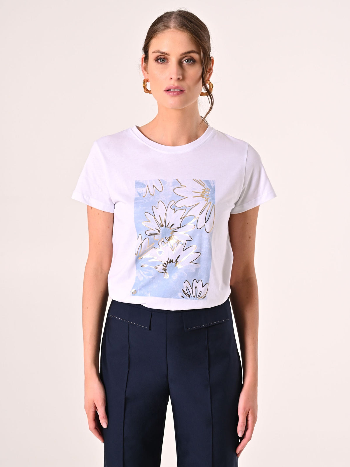 T-Shirt in Cotone con Stampa Azzurra & Gold