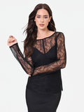 Blusa nera in pizzo con fodera a cuore