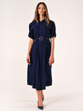 Chemisier Blu Navy in Misto Viscosa effetto Crinkle