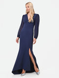 Abito lungo blu navy in scuba mano crèpe