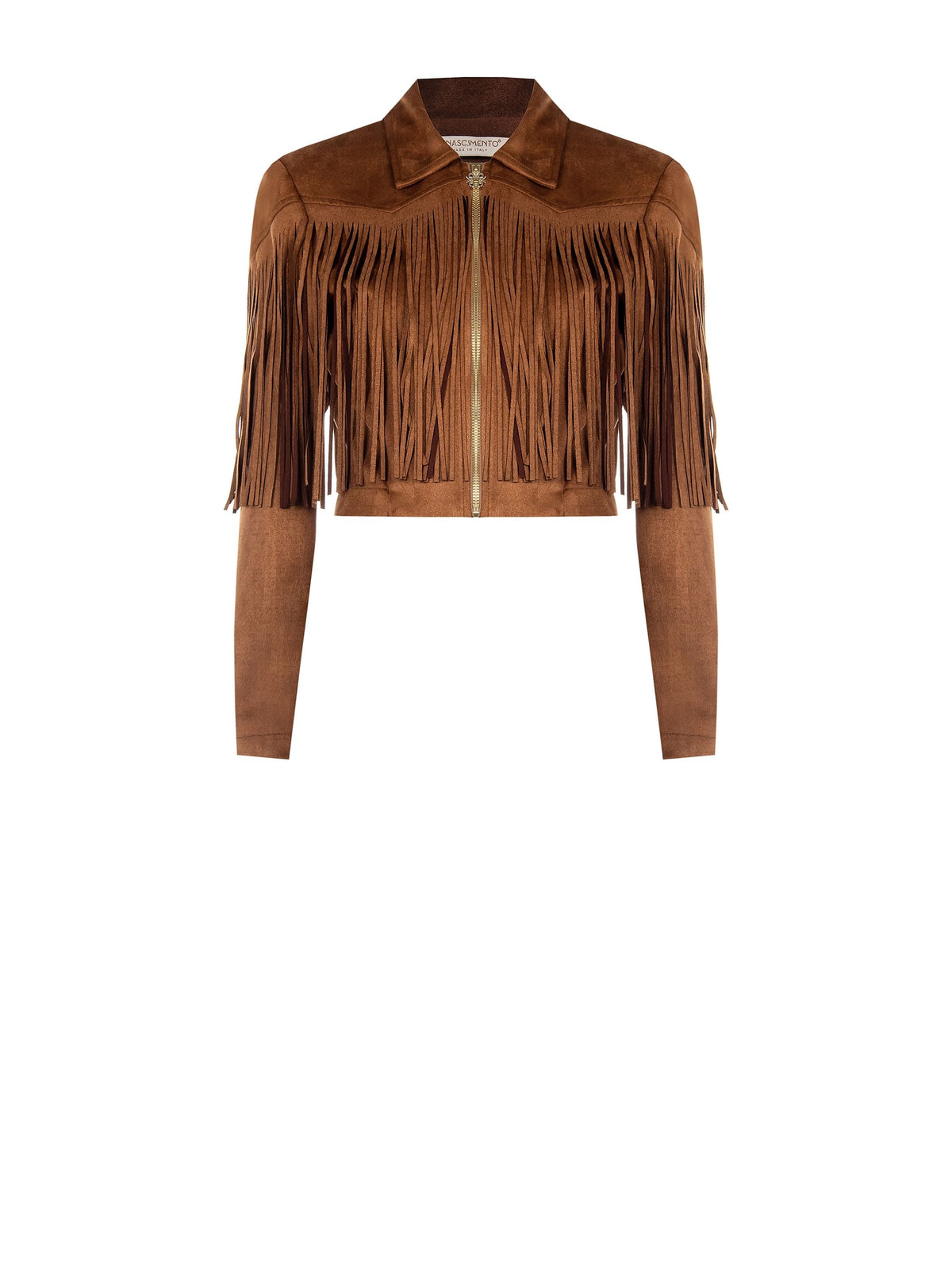 Giacca effetto camoscio cammello beige con frange