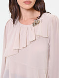 Blusa tortora beige con rouche asimmetrica