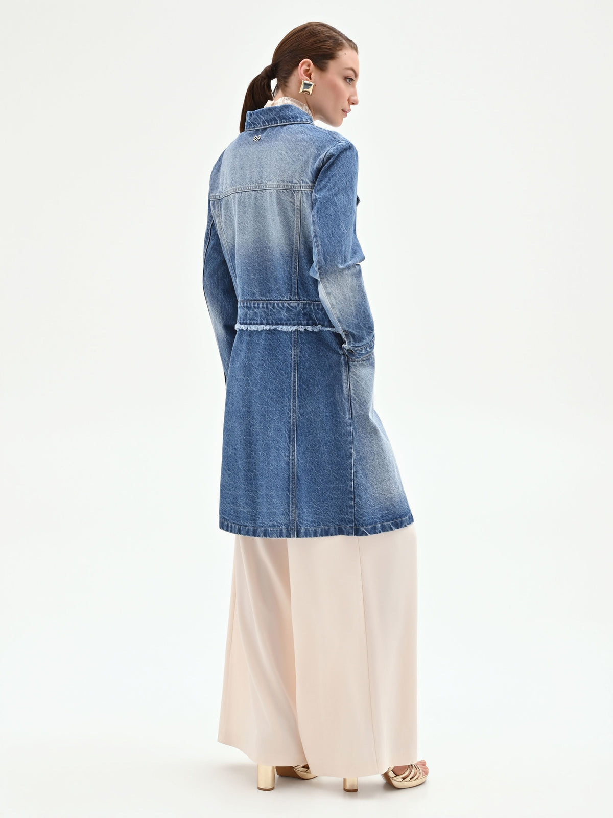 Capospalla lungo in denim azzurro