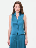 Gilet in raso blu ottanio