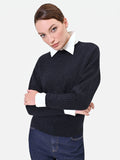 Maglia blu navy girocollo con filato luminoso in misto viscosa