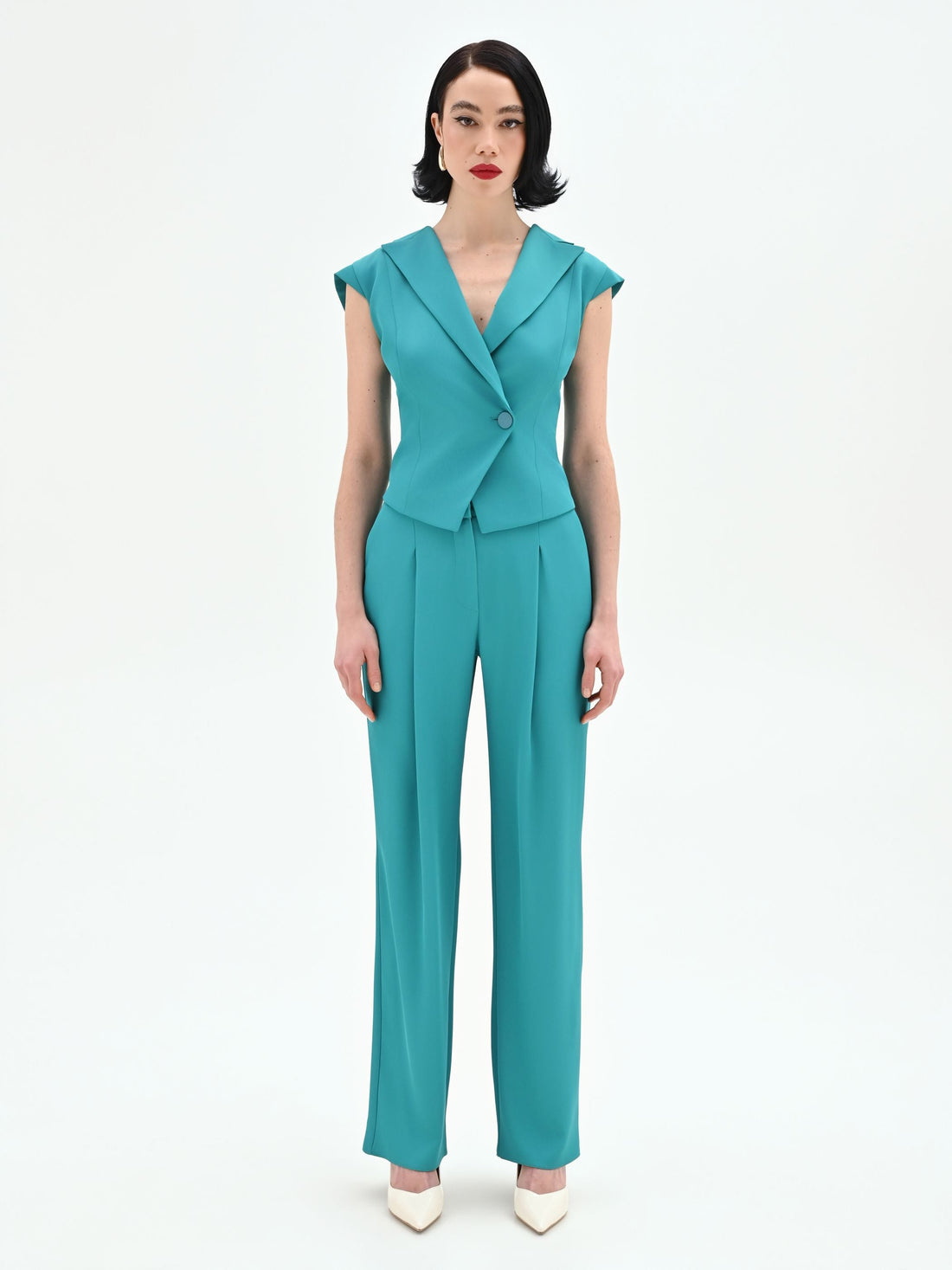 Pantalone Studio con pinces in cadi verde smeraldo