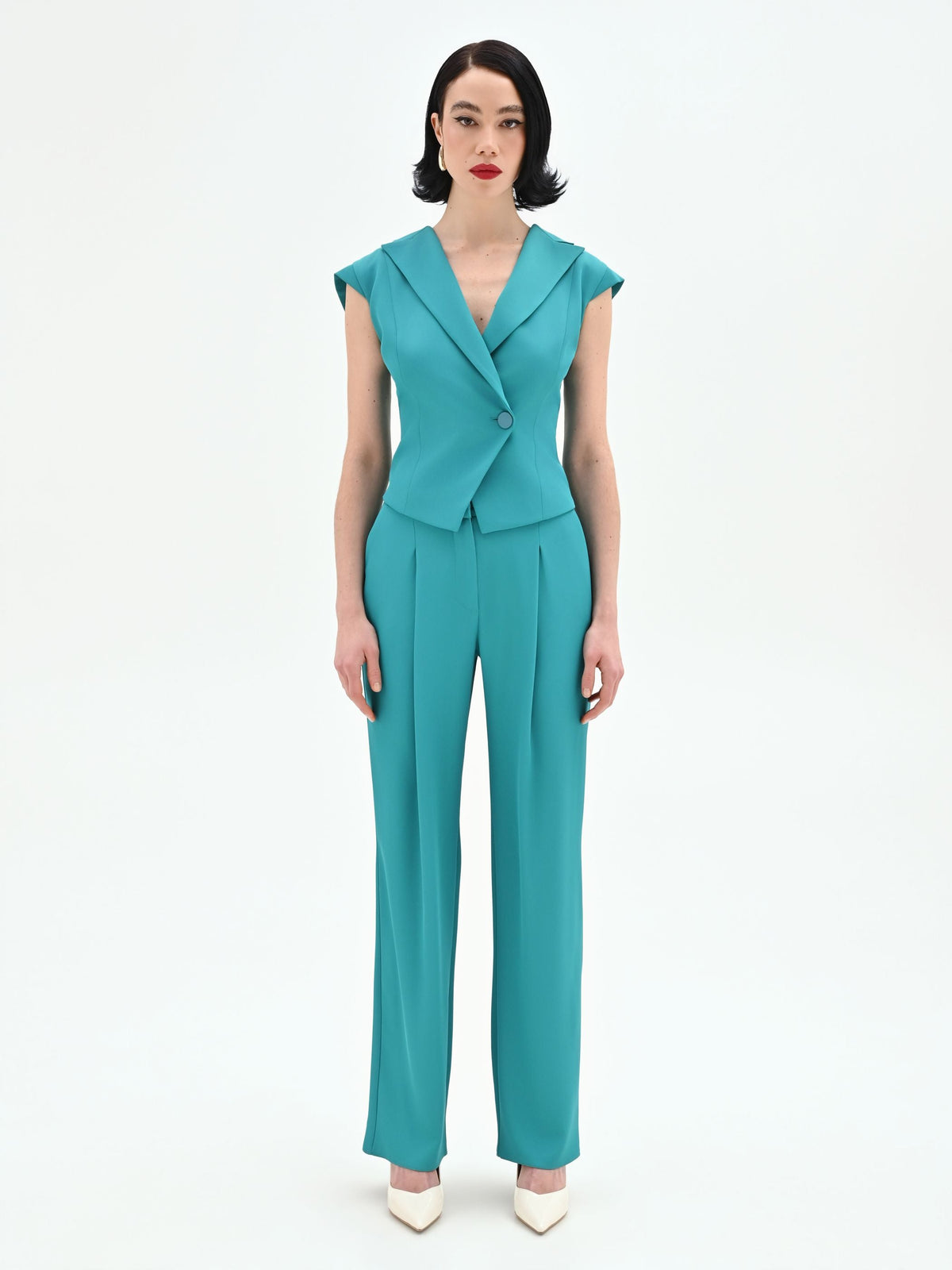Pantalone Studio con pinces in cadi verde smeraldo