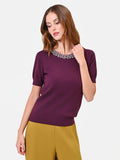 Maglia in viscosa bordeaux con scollo gioiello