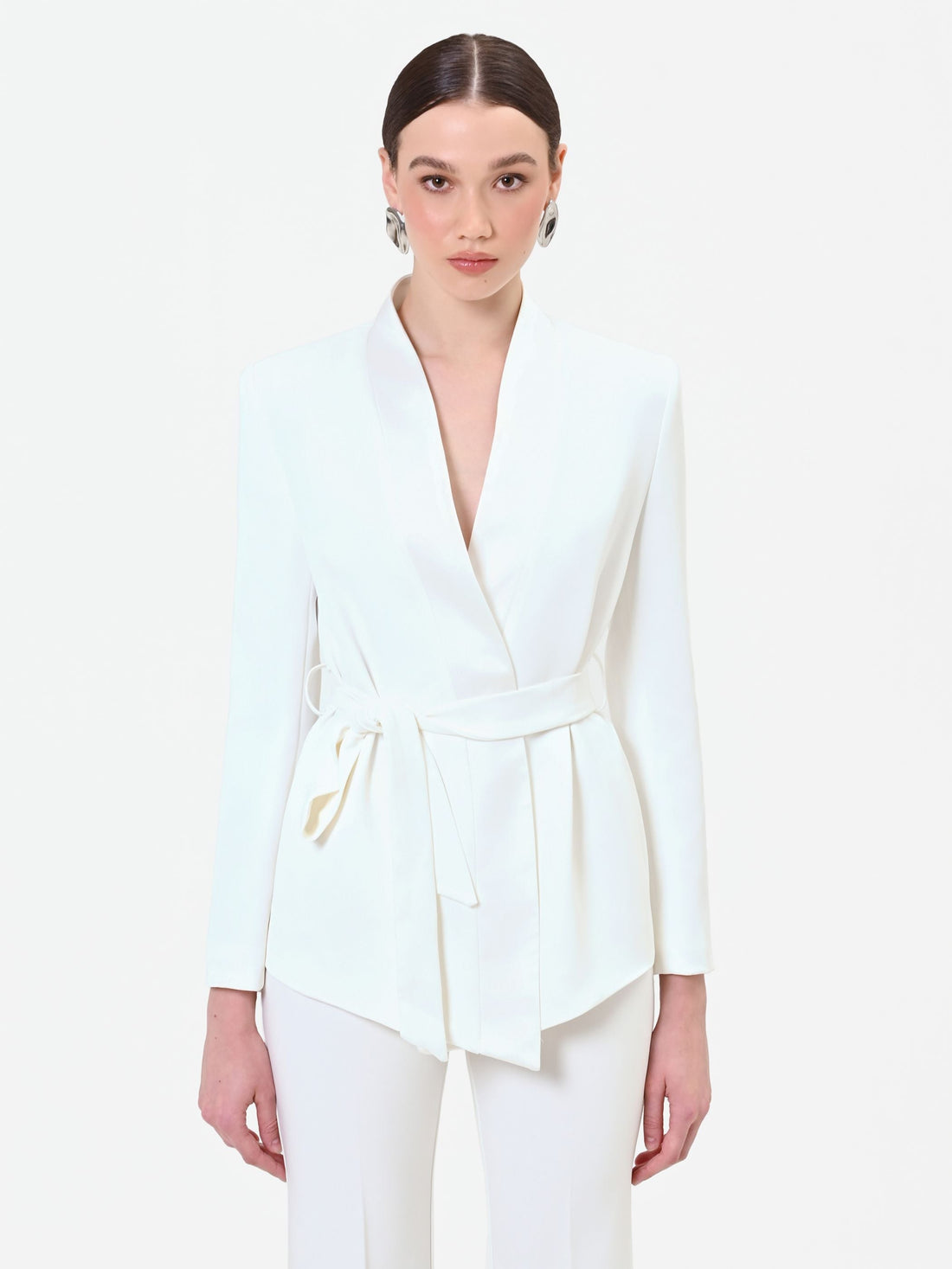 Giacca bianca con revers in raso