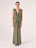 Abito Lungo Verde Militare con Glitter