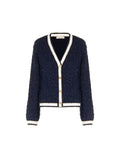 Cardigan in maglia blu navy con profili a contrasto