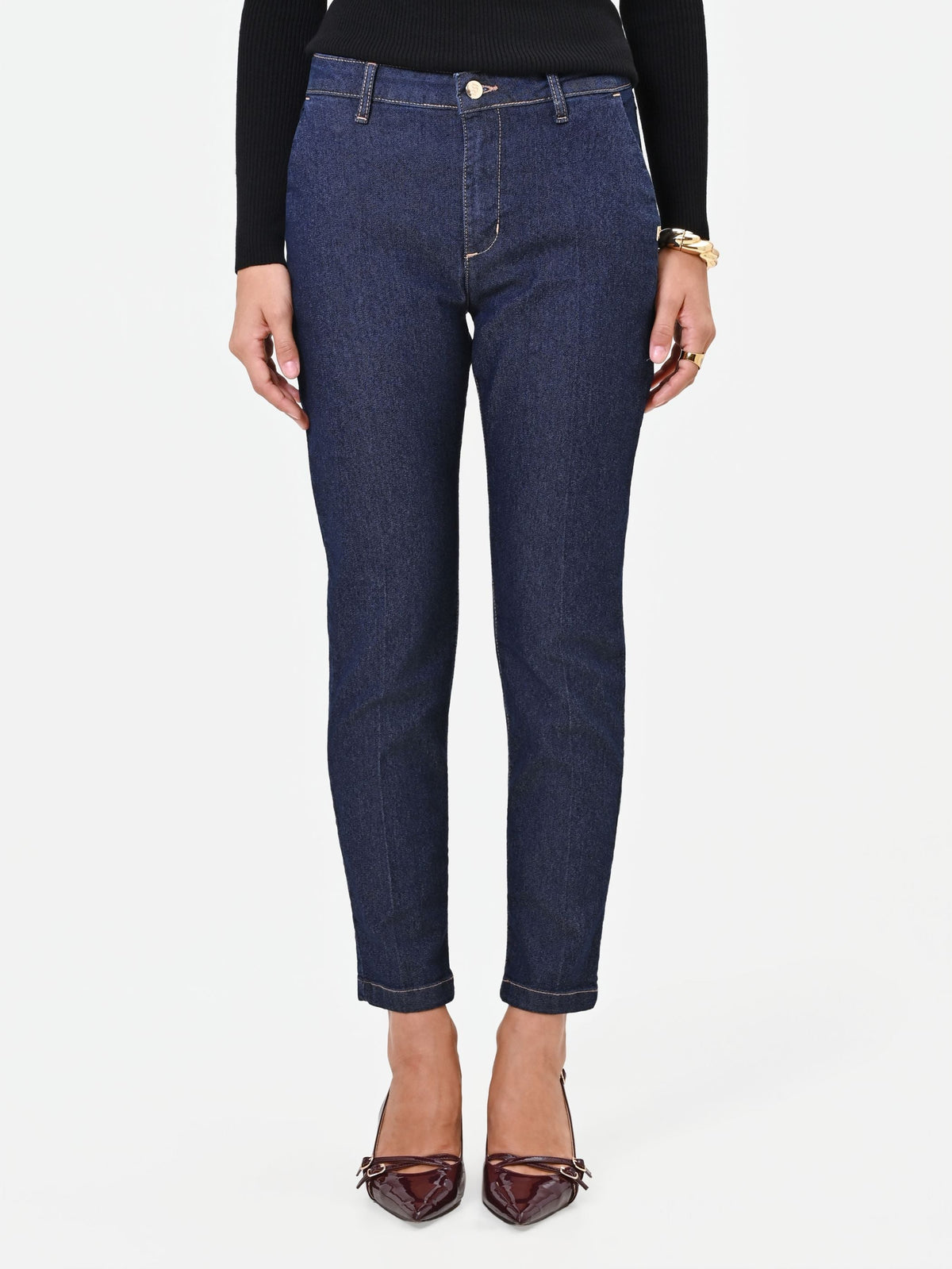 Pantaloni jeans blu con piega centrale regular fit