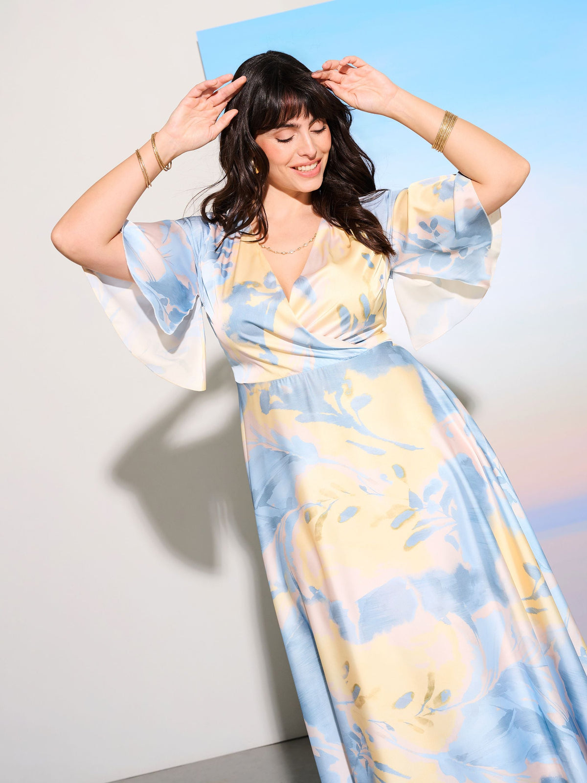 Abito Lungo Curvy stampa Fiori Astratti