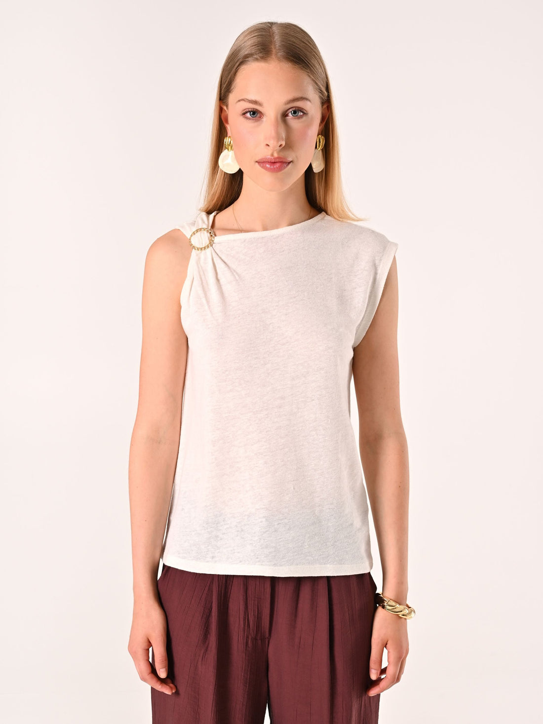 T Shirt in Lino con Anello