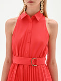 Abito chemisier rosso con gonna plissettata