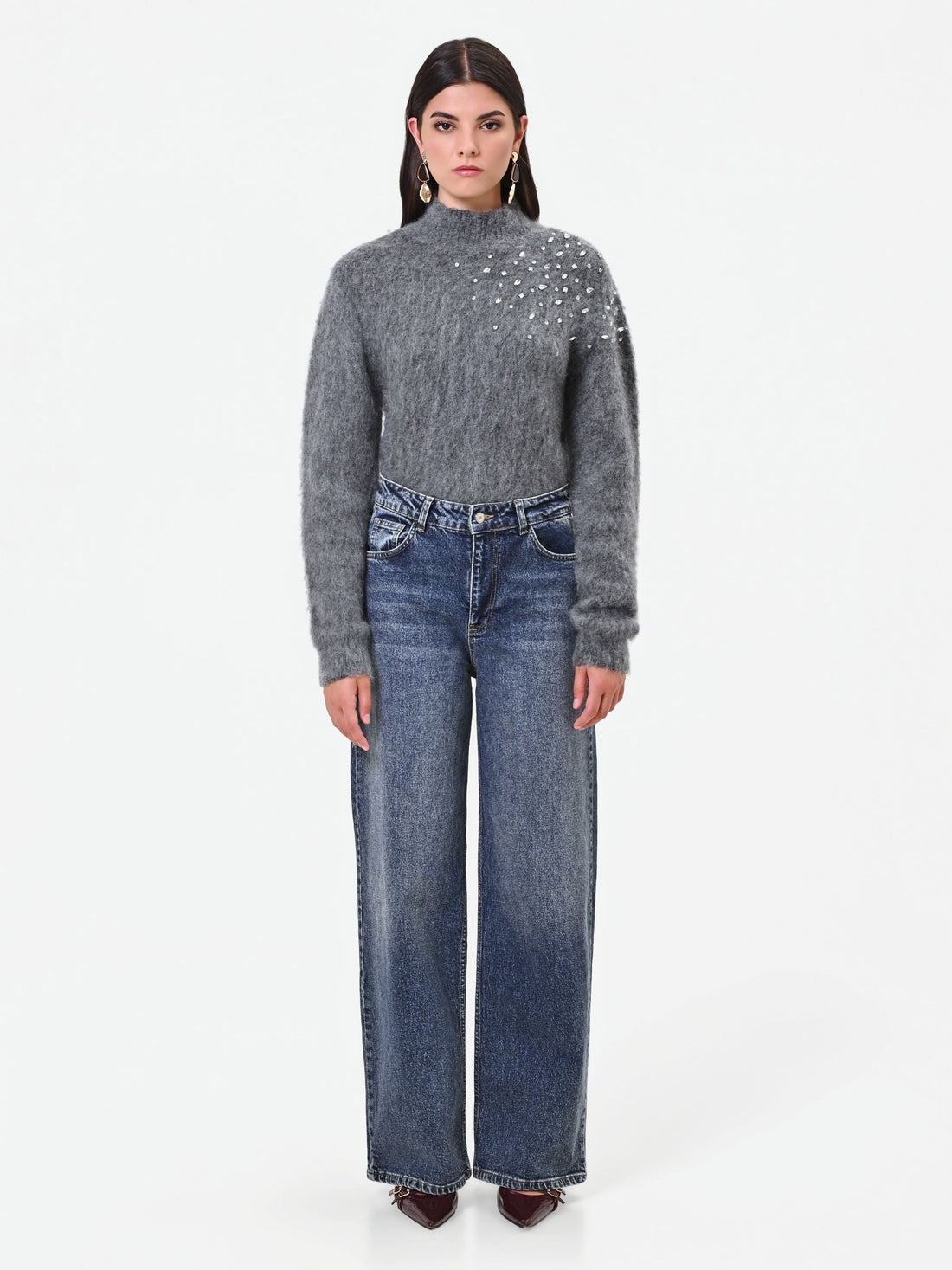 Pantaloni jeans a gamba dritta blu indaco Giorgia Palmas X Rinascimento