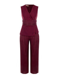 Tuta Curvy bimateriale drappeggiata bordeaux rosso