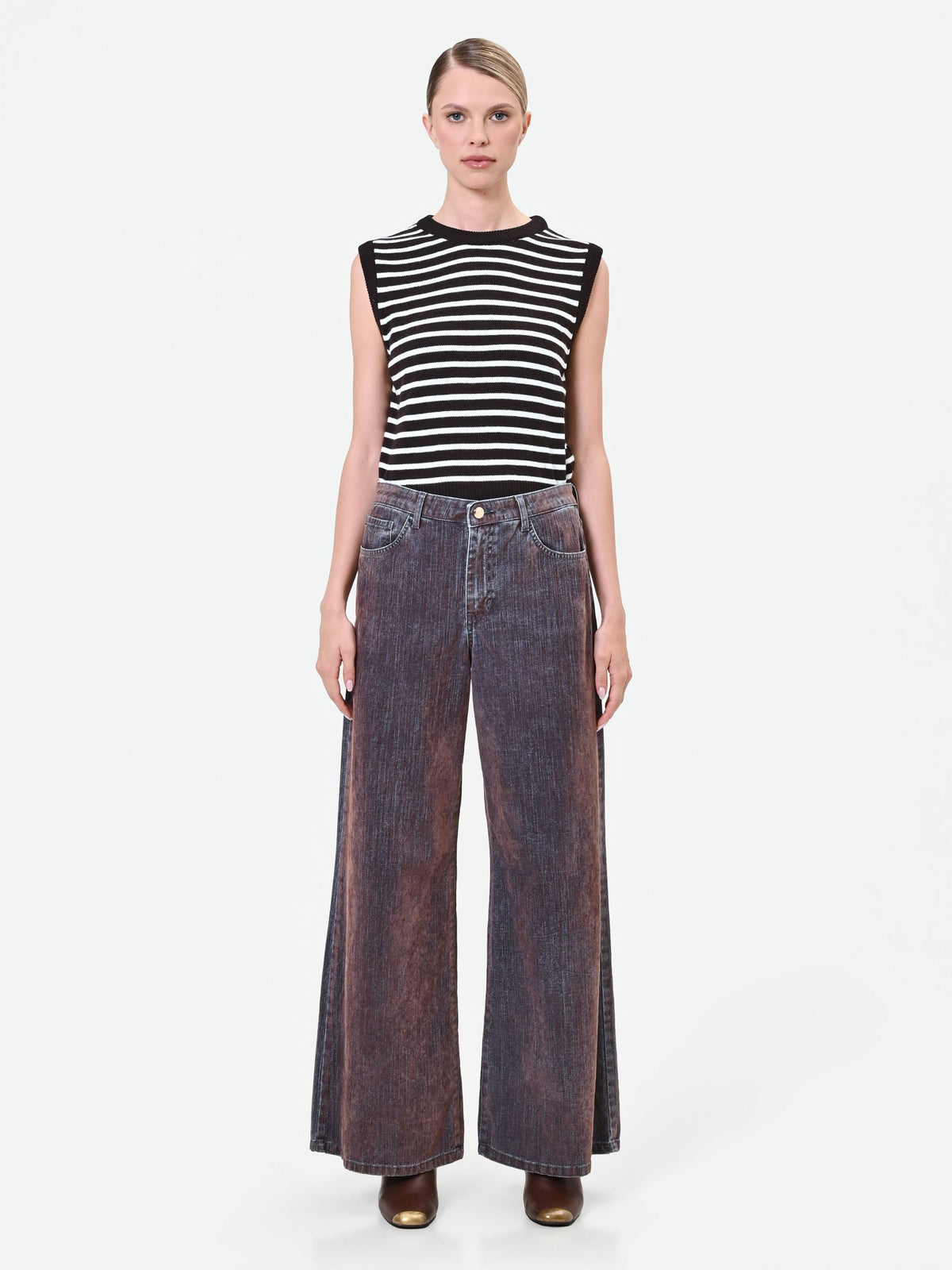 Pantaloni jeans wide leg marrone sfumato