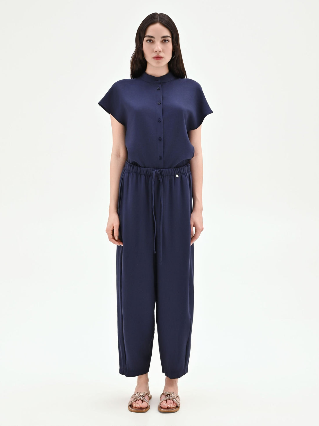Pantalone blu navy fluido con coulisse