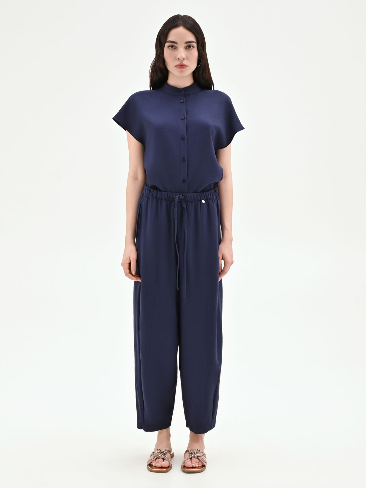 Pantalone blu navy fluido con coulisse
