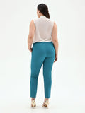 Pantalone Curvy blu ottanio con piega in scuba mano crepe