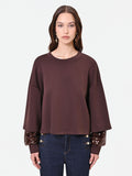 Felpa marrone con manica doppia in paillettes