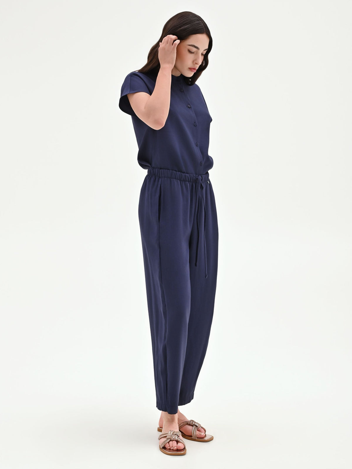 Pantalone blu navy fluido con coulisse