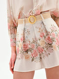 Pantalone shorts bianco a fantasia floreale