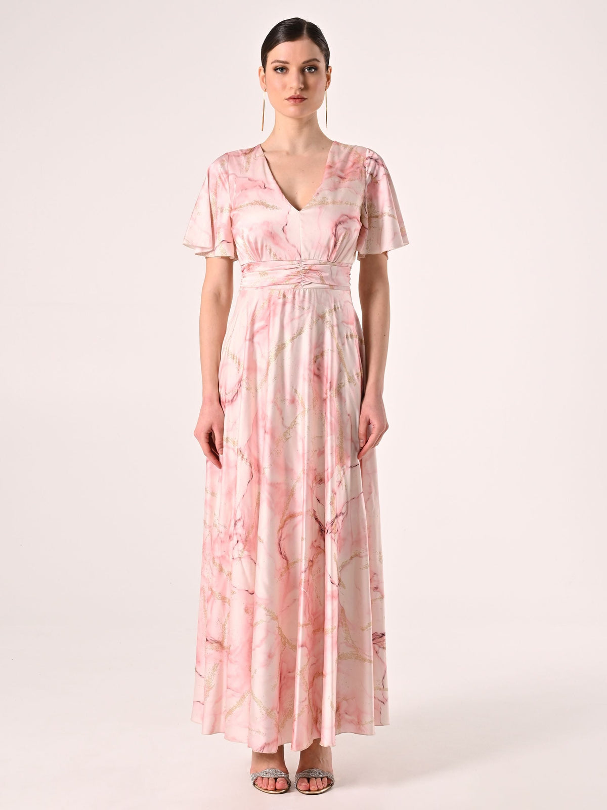 Abito Lungo Marmorizzato Glitter Rosa