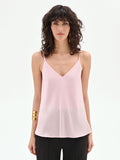 Top in raso rosa pastello con scollo a v
