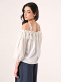 Blusa Bianca off the Shoulders con Inserto in Pizzo