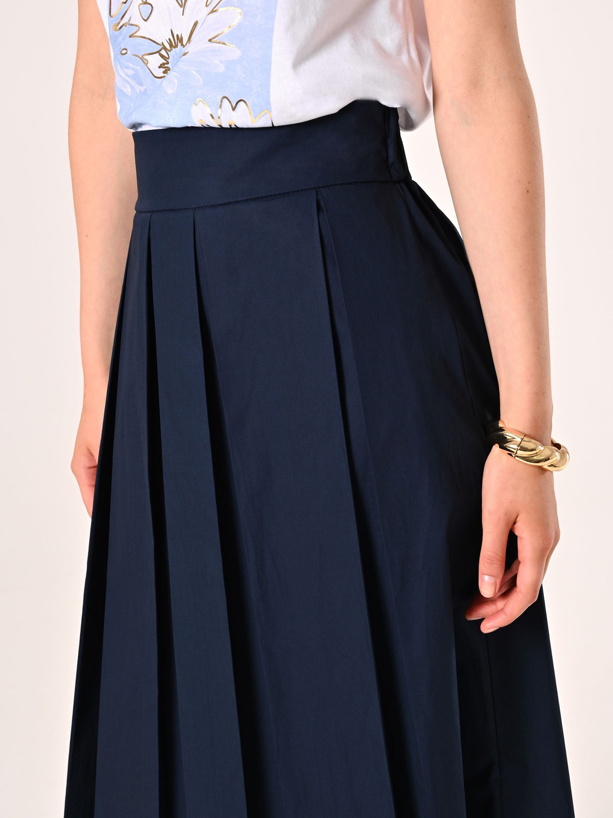 Gonna Midi a Ruota in Cotone Blu