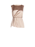 Blusa tortora beige in raso con drappeggio