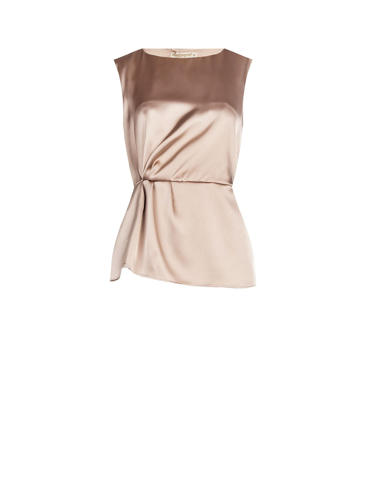 Blusa tortora beige in raso con drappeggio